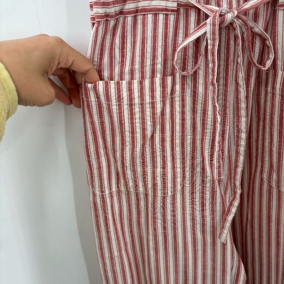 Marine Layer Wide Leg Cropped Jumpsuit Red Ivory Striped Size Small - Picture 7 of 10